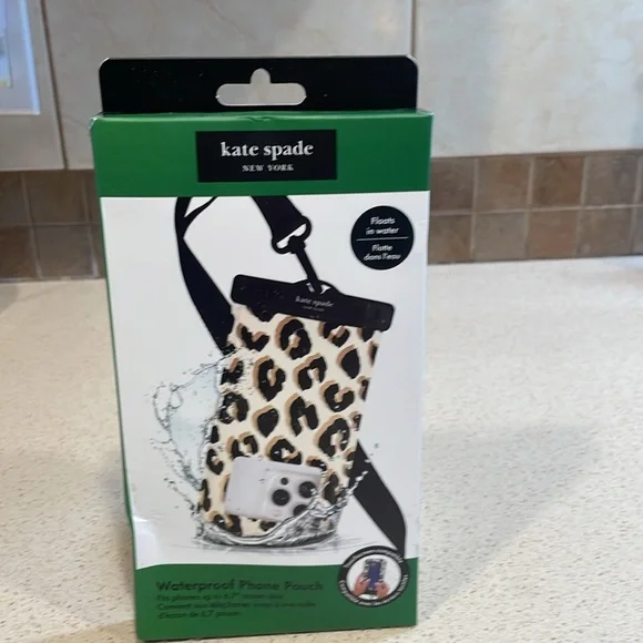 Kate Spade NIB Waterproof Leopard Phone Pouch - Black, Tan, White - Picture 1 of 12